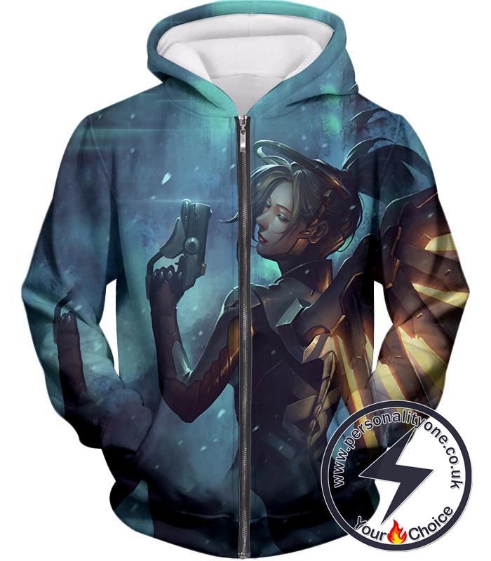Overwatch Support Hero Mercy Zip Up Hoodie
